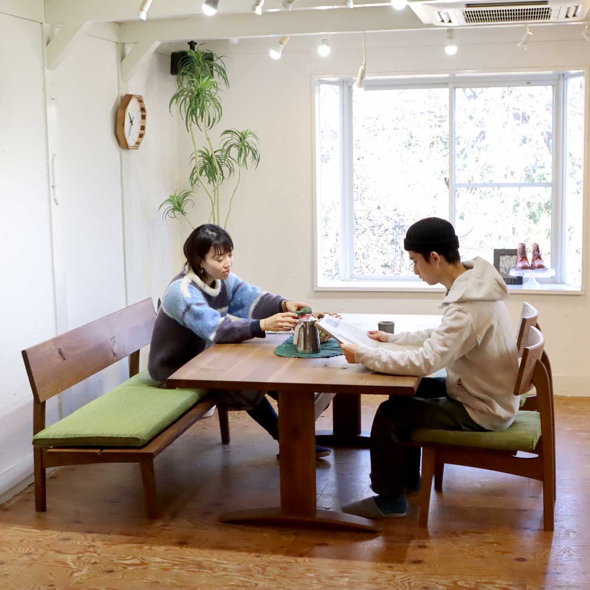 飛騨産業 キツツキ 森のことば ダイニング４点セット テーブル チェア ベンチ 中古