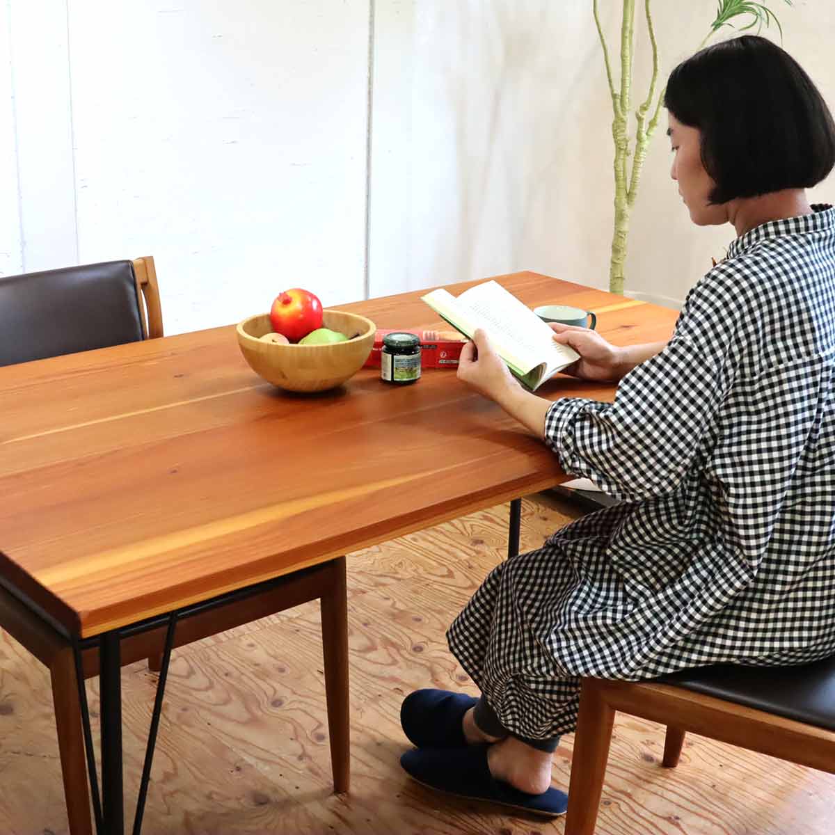 パイン無垢材 ダイニングテーブル 作業テーブル アイアンベース 