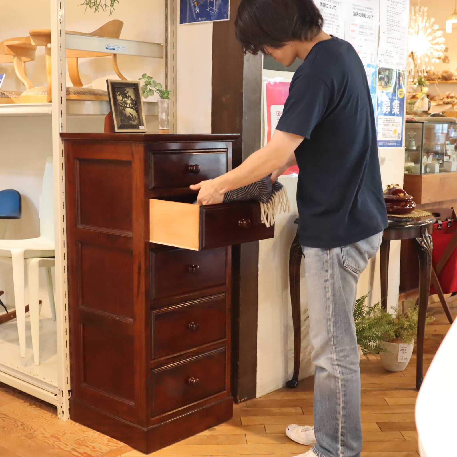 松本民芸家具 A型小物整理タンス スリムチェスト 5段箪笥 中古