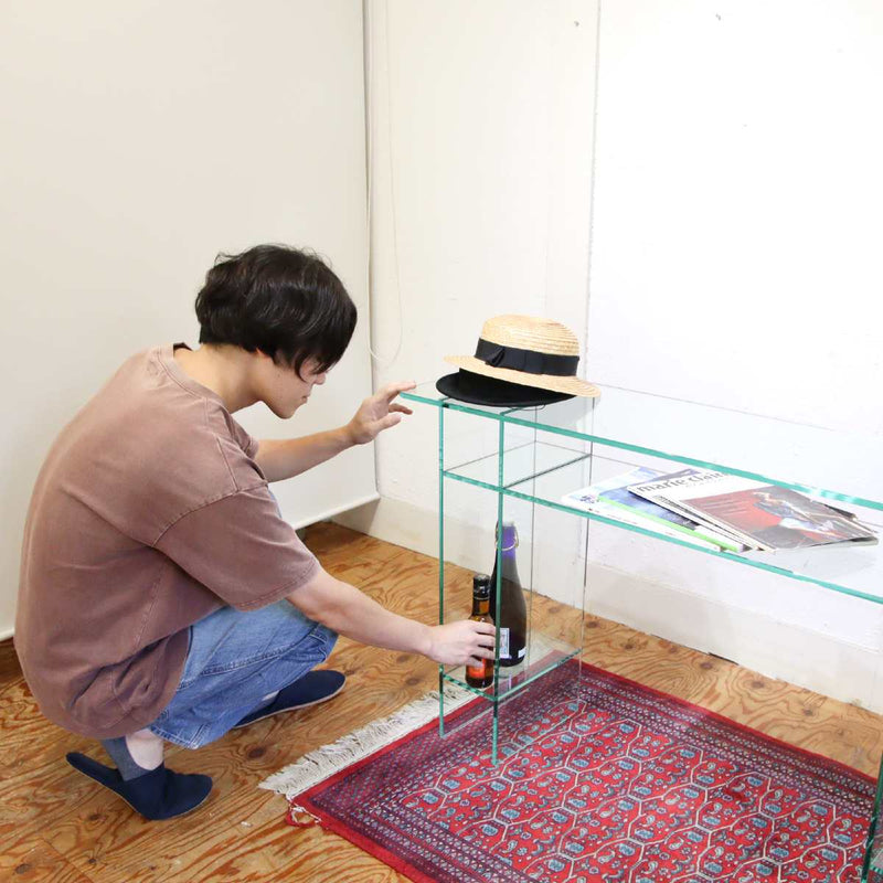 ガラス製コンソールテーブル 飾り棚 ディスプレイ棚 モダン 展示品