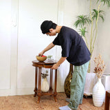 サイドテーブル 花台 オーバル 楕円 クラシカル 象嵌 中古