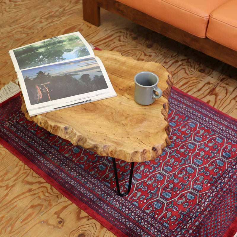 リバイブモブラープロジェクト  小ぶりな一枚板に新品の鉄脚を付けて作ったローテーブル リメイク家具 地球環境にいちばん優しい家具 SDGs