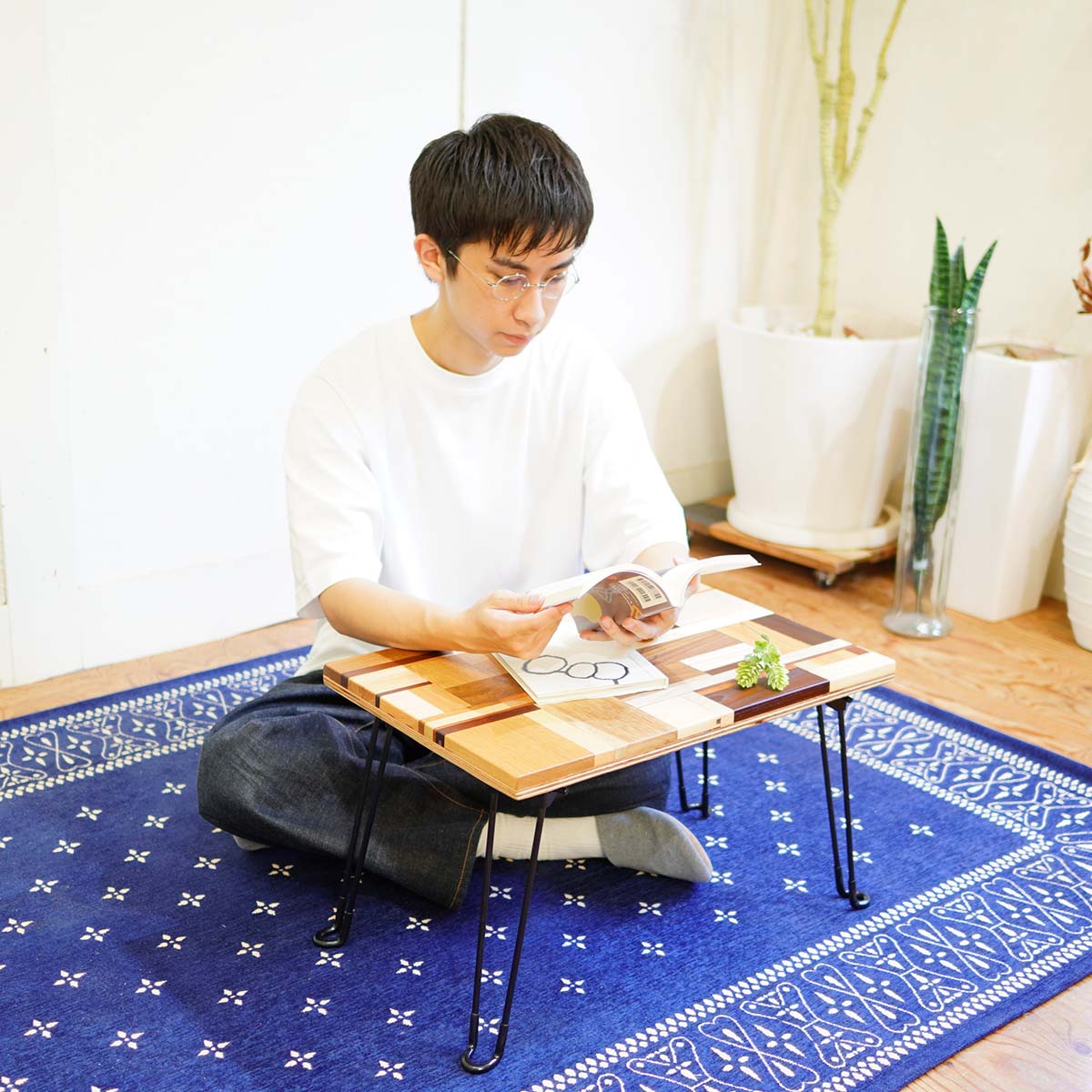 折りたたみテーブル アウトドアテーブル 【鉄脚】古い家具の木材