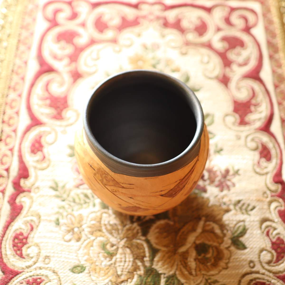 ポット 小物入れ フラワーベース 白樺樹皮 陶器 リトアニア 中古　