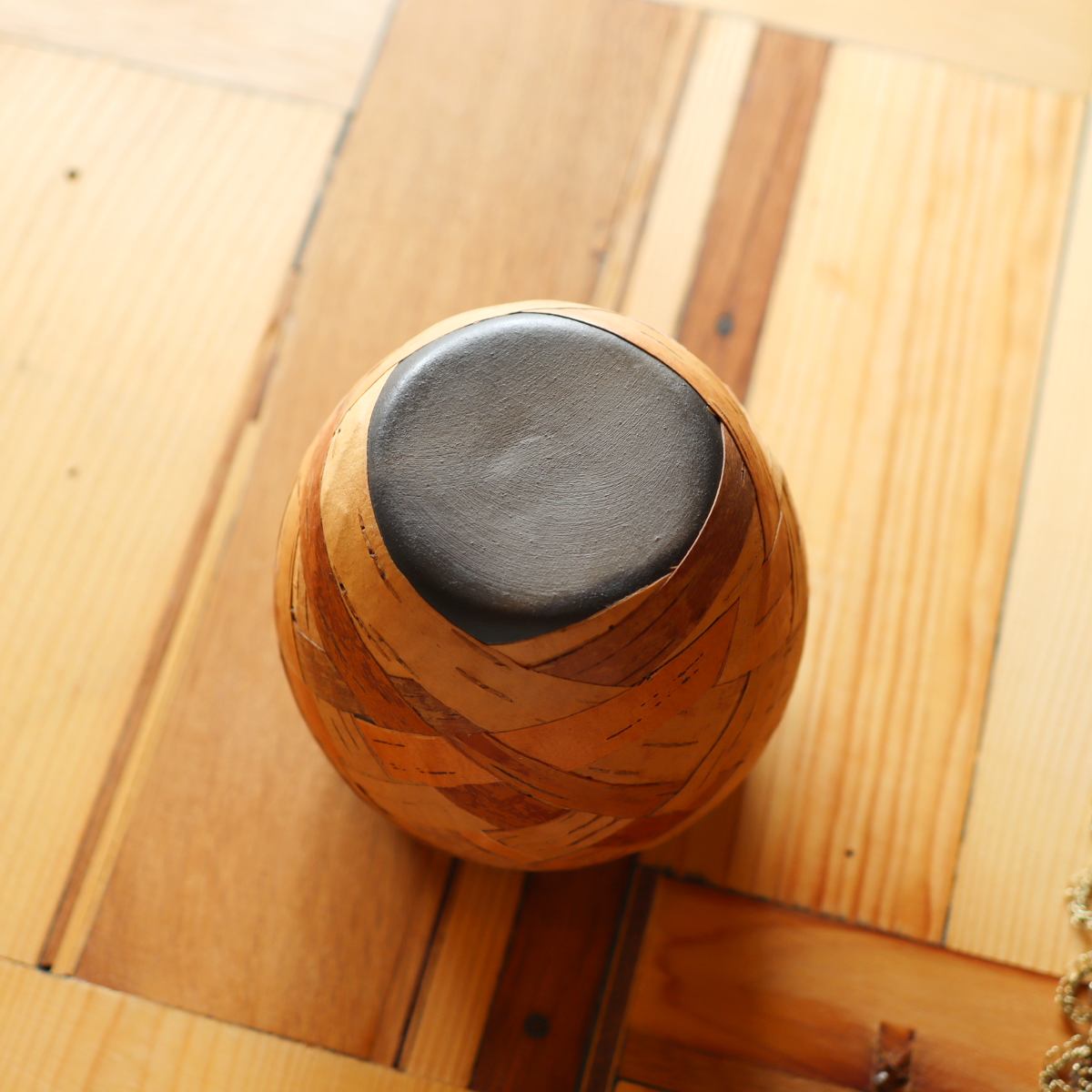 ポット 小物入れ フラワーベース 白樺樹皮 陶器 リトアニア 中古　