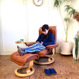 エコーネス / EKORNES ロイヤル ストレスレスチェア ＆ オットマン テーブル付き リクライニングチェア 本革 中古