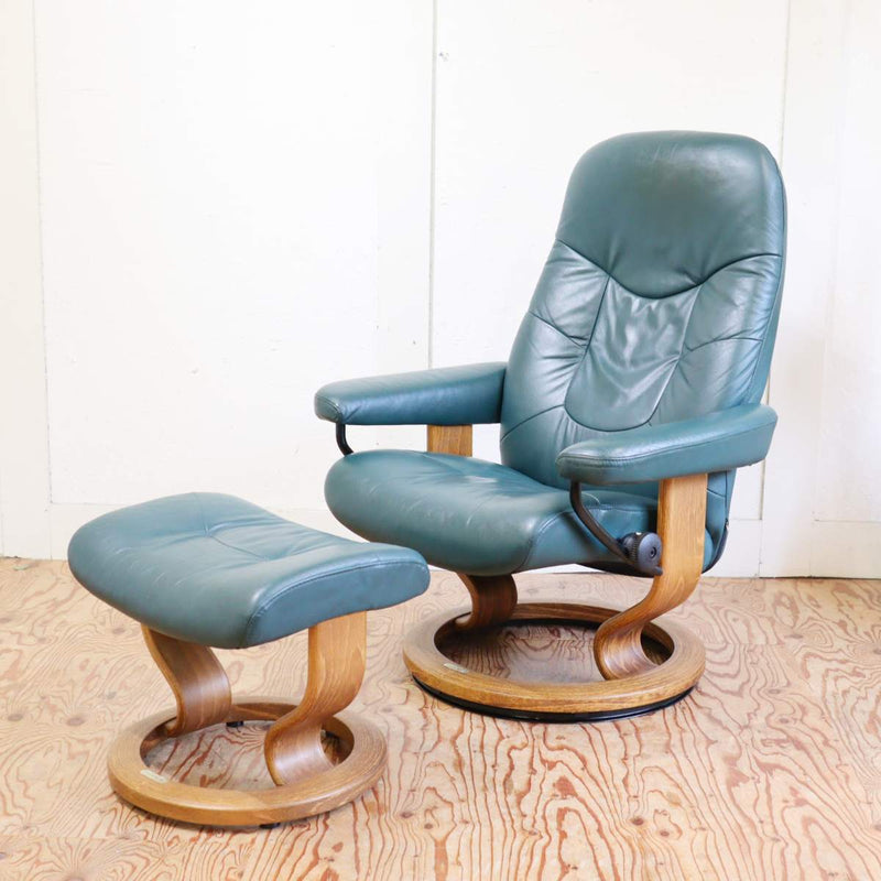 エコーネス / EKORNES ストレスレスチェア ＆ オットマン リクライニングチェア 本革 中古