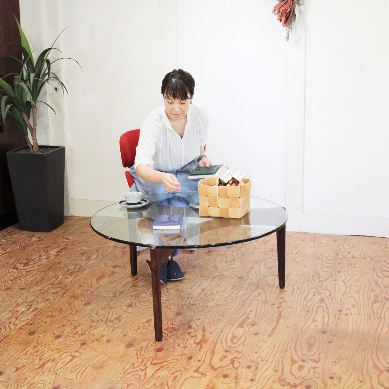 北欧 ローズウッド センターテーブル ガラステーブル スヴェンエレケアデザイン 中古