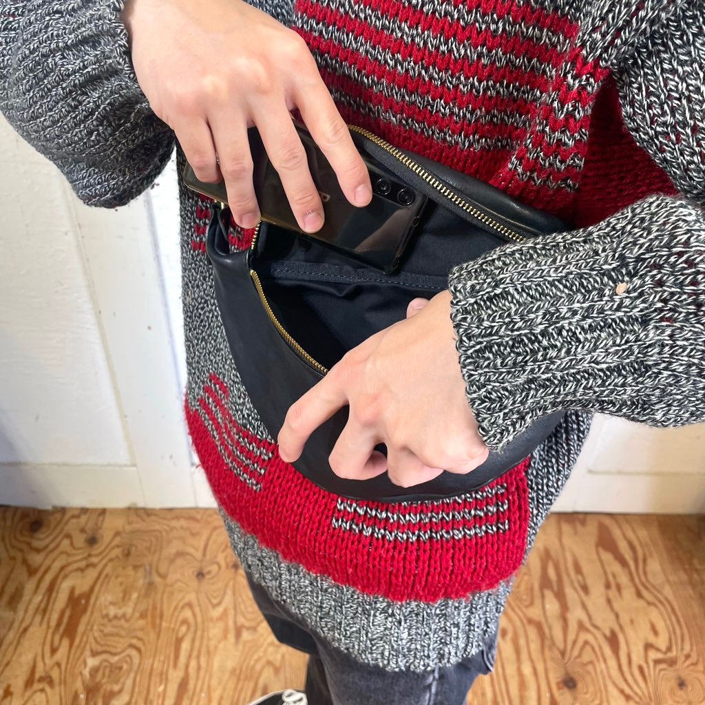 スロウ / SLOW ルボーノ / rubono ファニーパック / fanny pack ウエストポーチ 本革 ブラック 日本製  中古