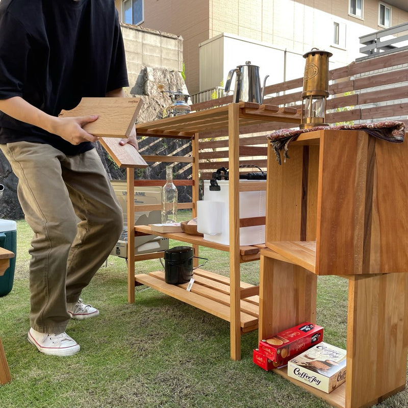 リバイブモブラープロジェクト 不要になった古い家具の木材から作ったユニットシェルフ一連  オープンシェルフ 総無垢材 SDGs 地球環境にいちばん優しい家具