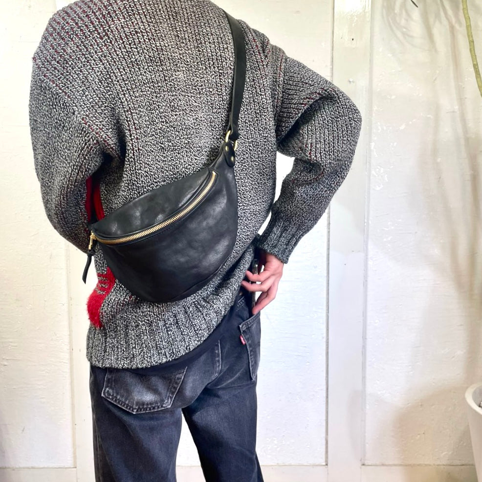 スロウ / SLOW ルボーノ / rubono ファニーパック / fanny pack ウエストポーチ 本革 ブラック 日本製  中古