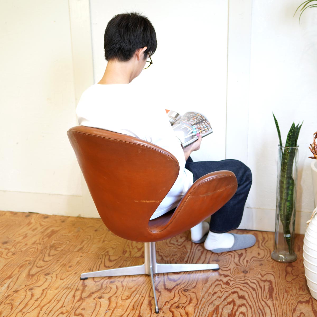 フリッツ・ハンセン / FRITZ HANSEN スワンチェア / SWAN FH3322 本革 ブラウンレザー アルネ・ヤコブセン ヴィンテージ